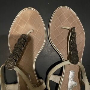CHANEL Cream Sandals with Coin Accents